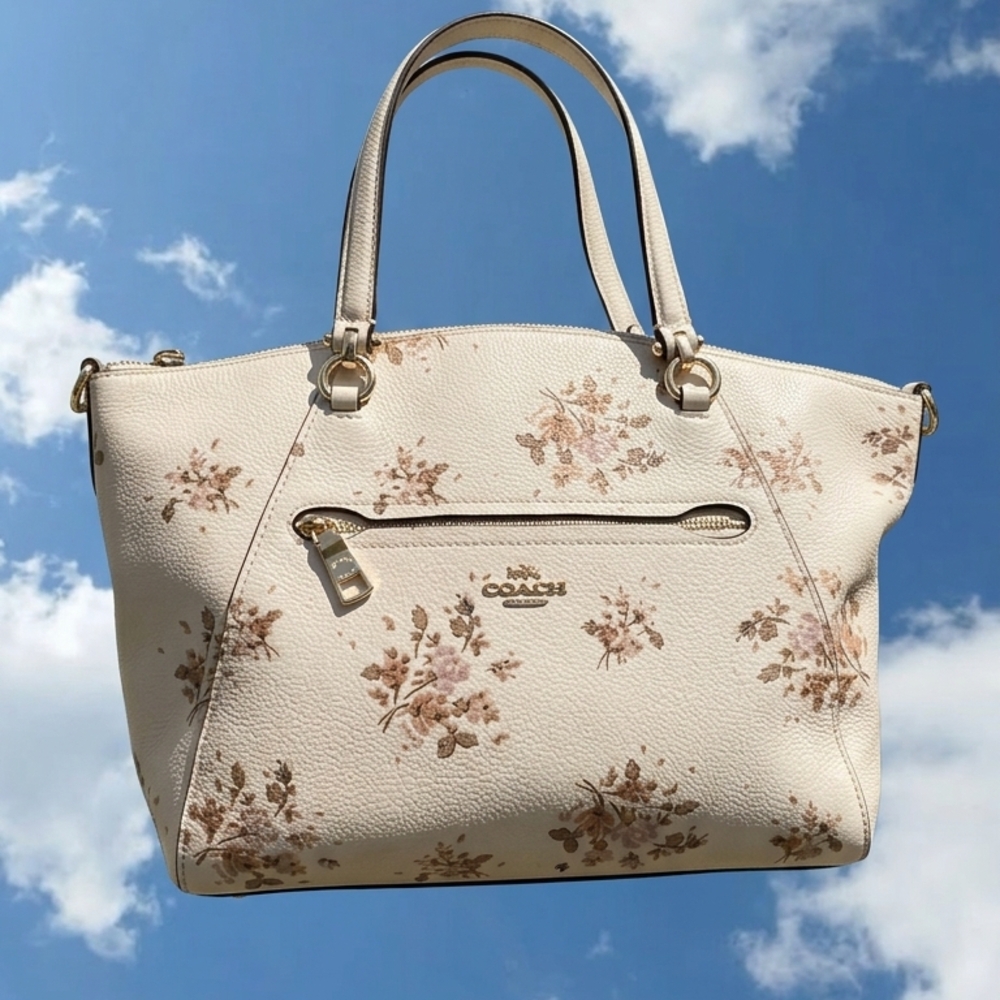 Coach Cream Pebbled Leather Satchel with Tan Floral Print - Picture 7 of 7